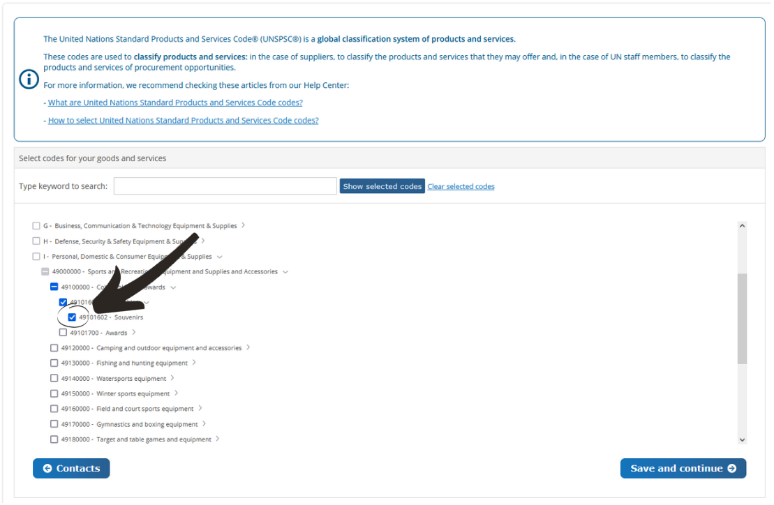 How to select UNSPSC codes? UNGM Help Center